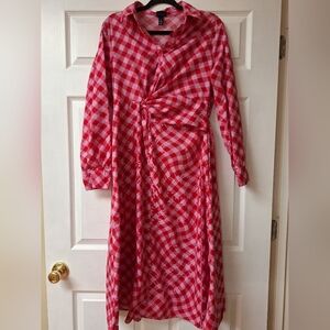 Scoop Red Checkered Long Sleeve Dress